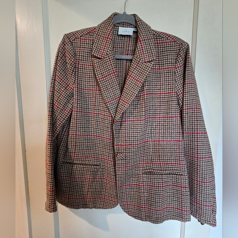 Lush Red and Brown Plaid Blazer